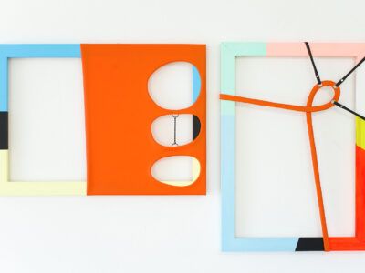 Untitled Duo, 2023, each 50x70cm, Leatherette, Acrylic Paint, Studs